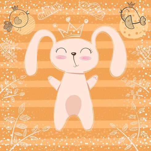 Schattige kleine prinses - konijn cartoon. vector