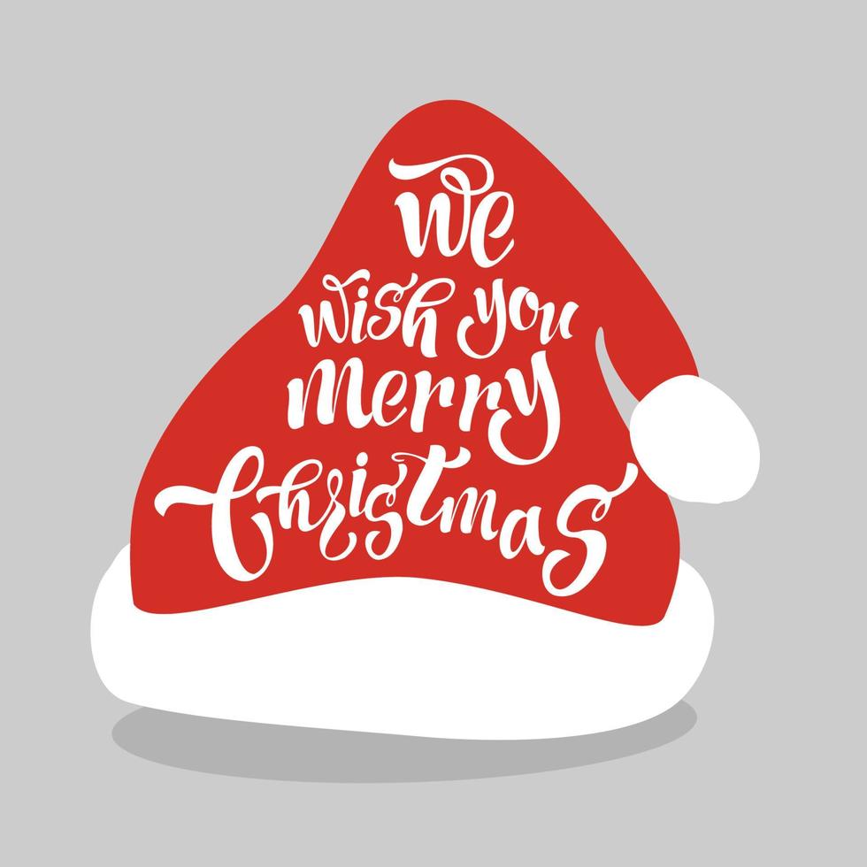 wij wensen u een vrolijk kerstfeest. belettering van ontwerp op de kerstmuts. vectorillustratie. vector