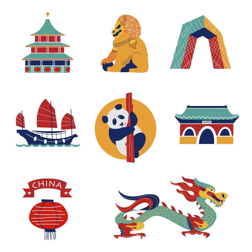 een set elementen van chinese attracties. vector