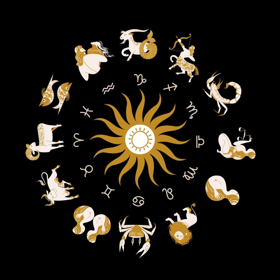 horoscoop en astrologie. horoscoopwiel met de twaalf tekens van de dierenriem. dierenriem cirkel. vectorillustratie. vector