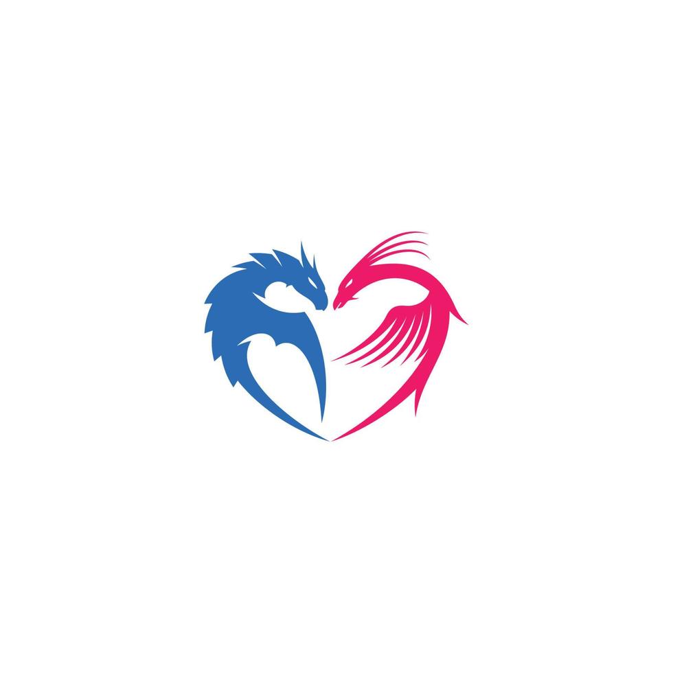 draak en feniks in hartvormig logo of pictogramontwerp vector