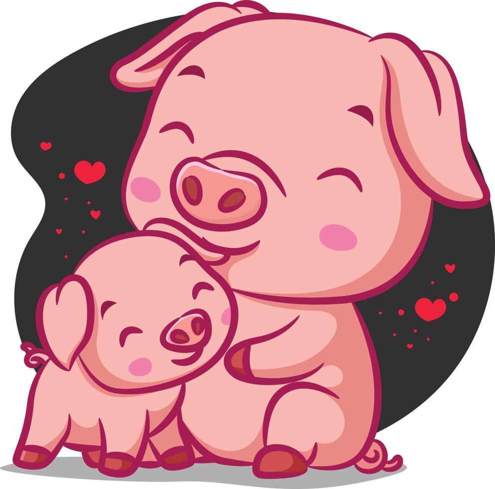 het varken en het babyvarken knuffelen elkaar vector
