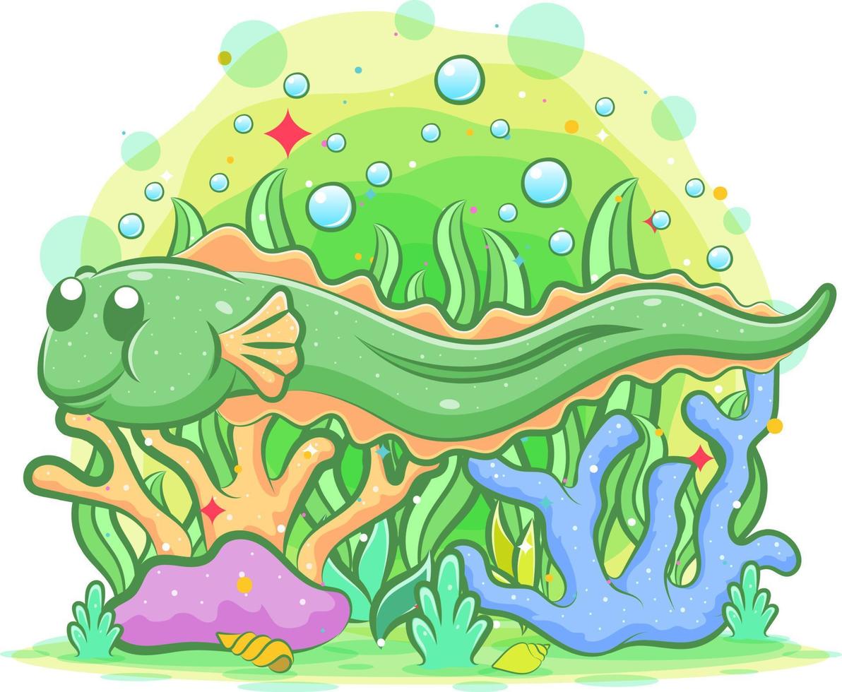 lange groene elektrische paling zwemmen in de prachtige zee vector