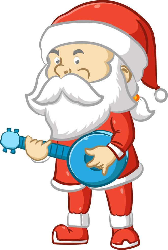 de kerstman met de lange witte baard die de blauwe banjo vasthoudt vector