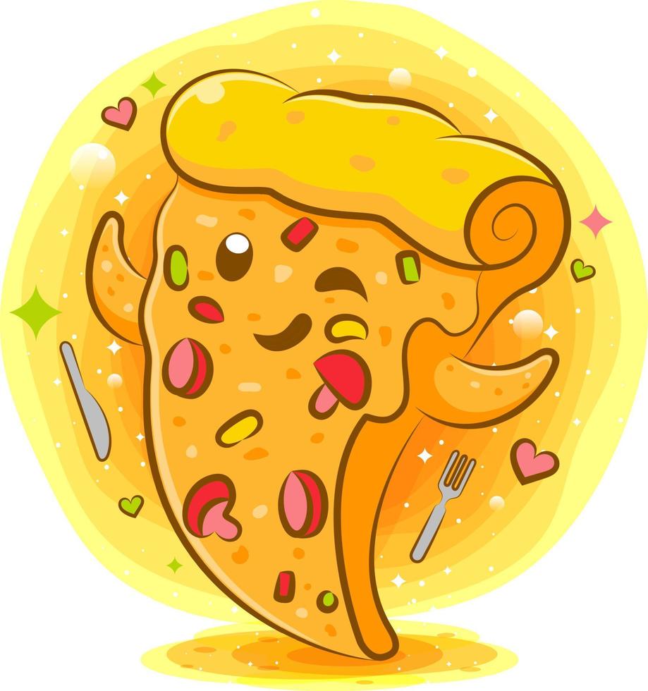 smakelijke pizza kawaii stripfiguur vector