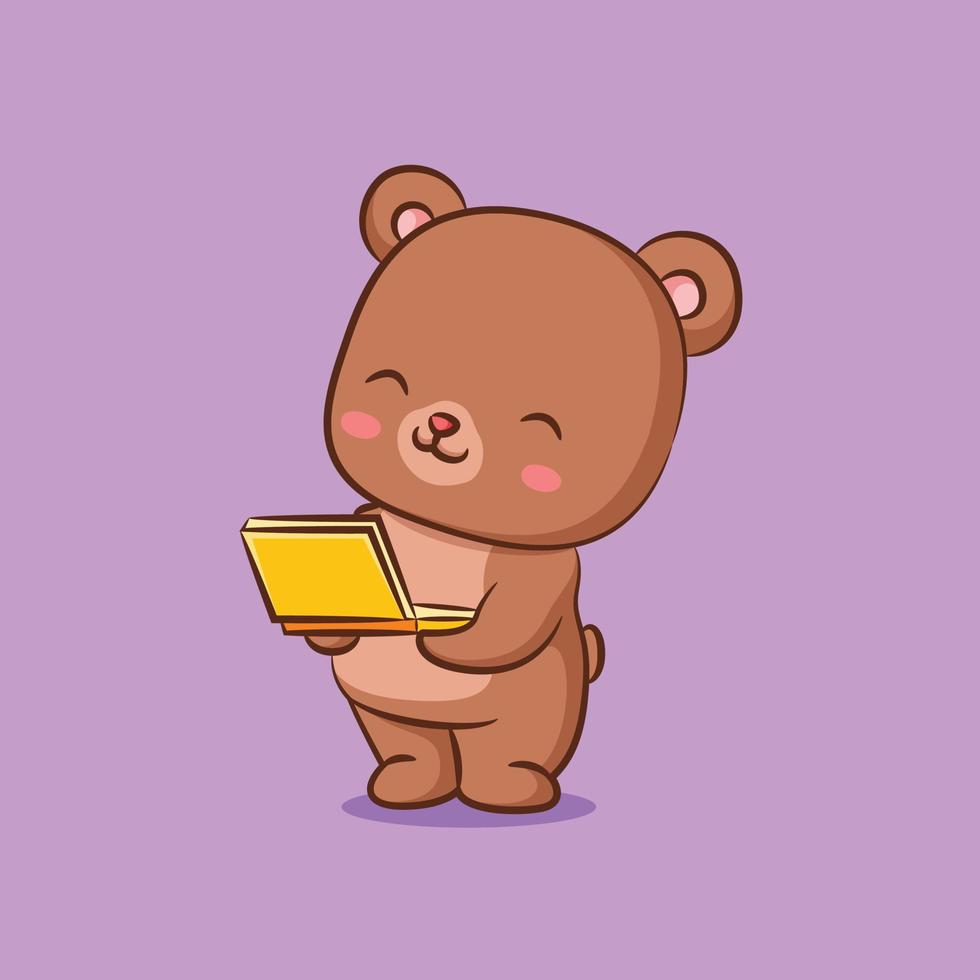 de grote beer houdt de kleine laptop vast voor online les vector