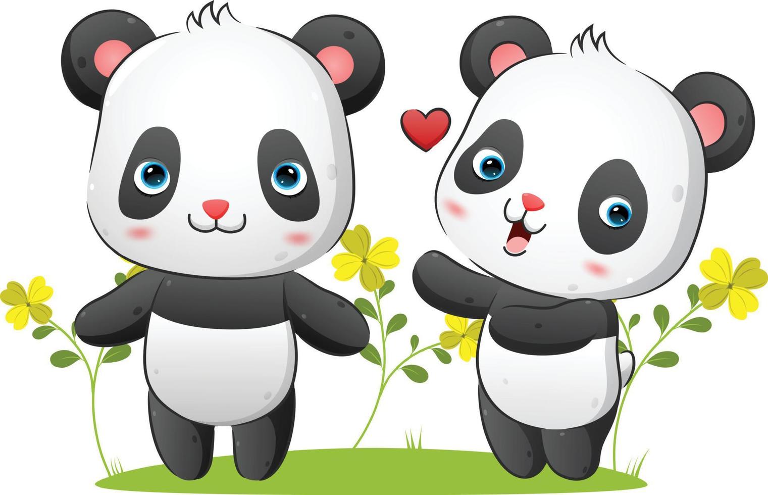 het paar panda's probeert de liefde te vangen en staat samen in het park vector