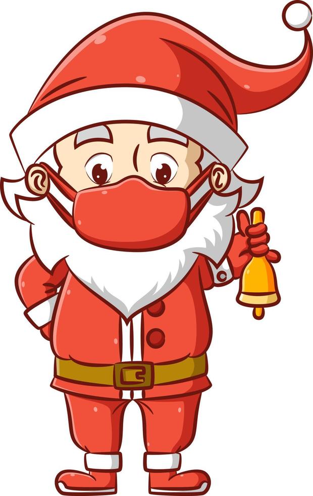 de kerstman gebruikt de kerstmuts en en masker en houdt de bel vast voor Kerstmis vector