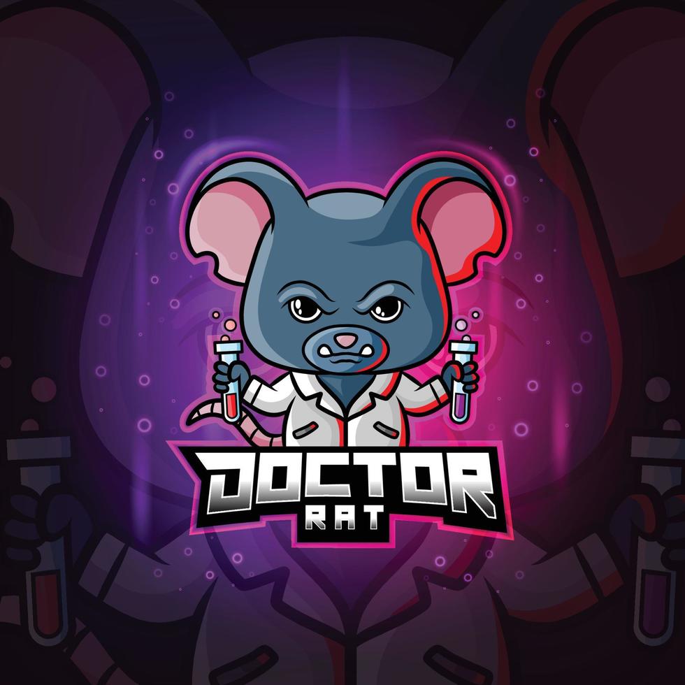 de chemische dokter rat mascotte esport logo ontwerp vector