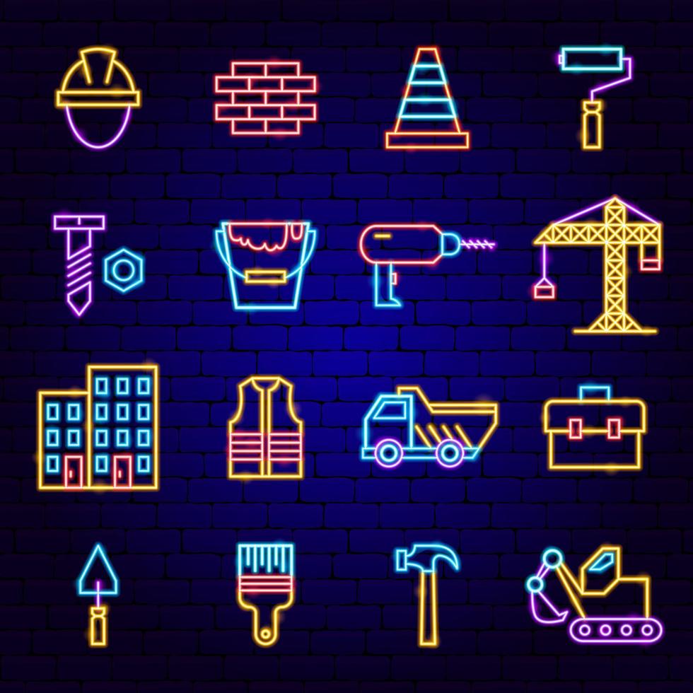 gebouw constructie neon pictogrammen vector