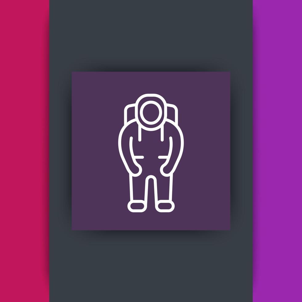 astronaut lijn pictogram op vierkant, ruimtepak pictogram, astronaut pictogram, vectorillustratie vector