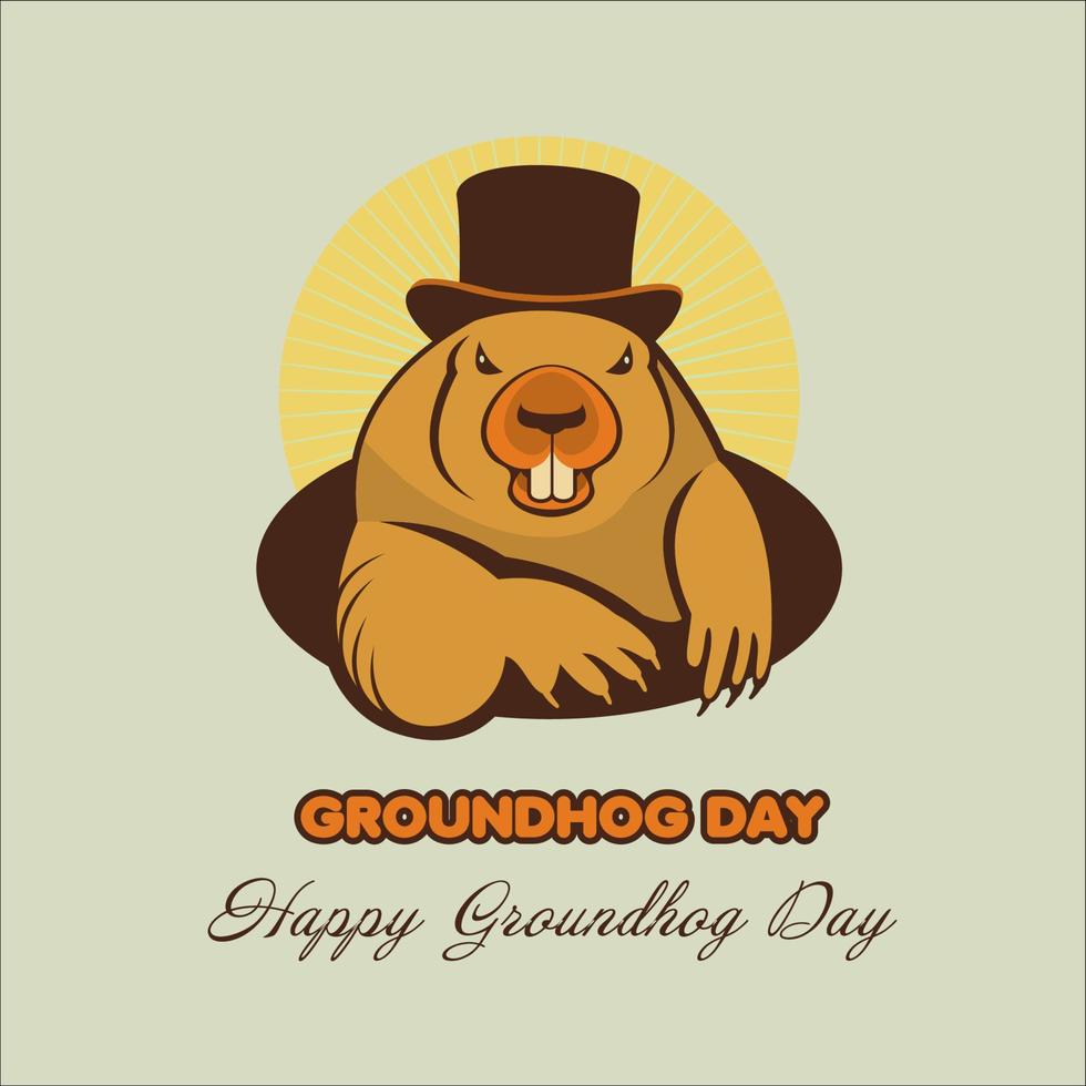 groundhog dag. marmot in de cilinder klom uit het gat. lente. vectorillustratie. vector