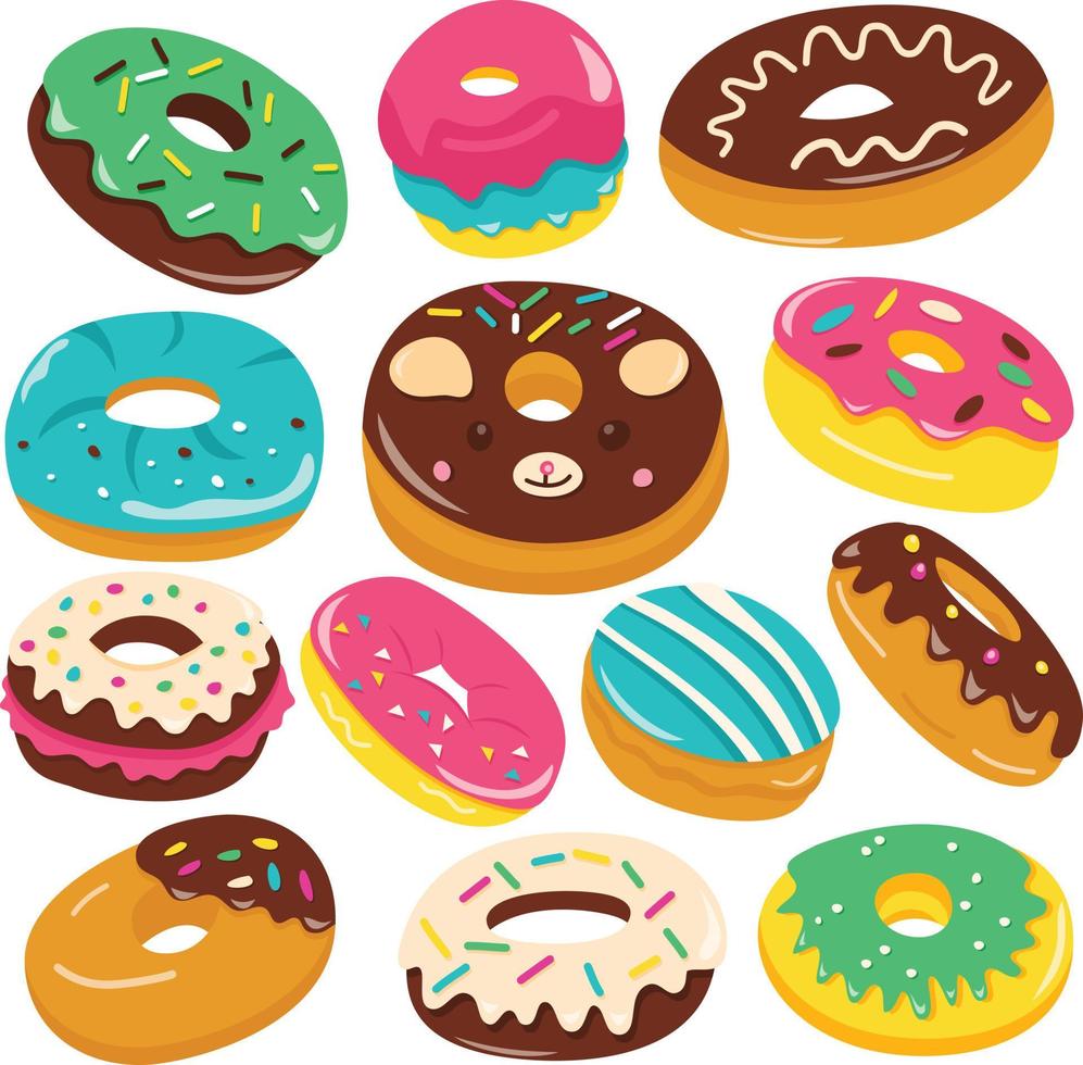 kleurrijke donut set vector