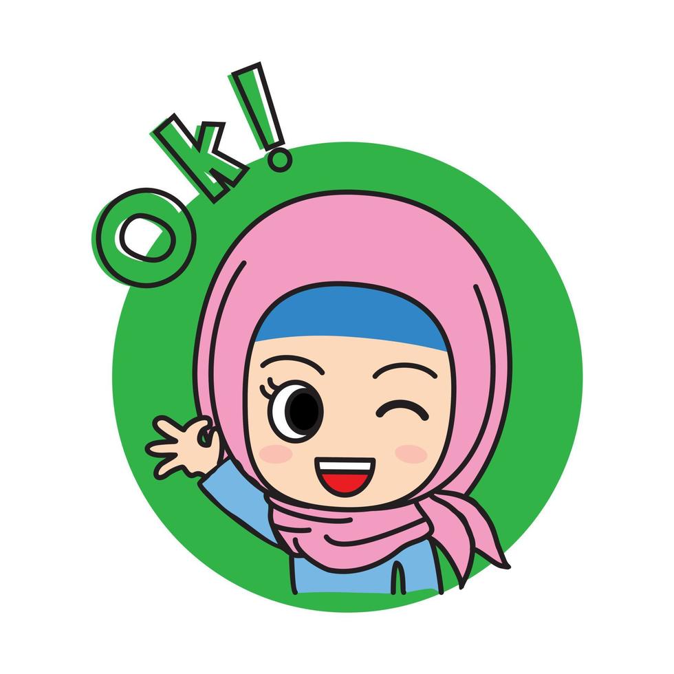 ok - schattige hijab meisje sticker vector