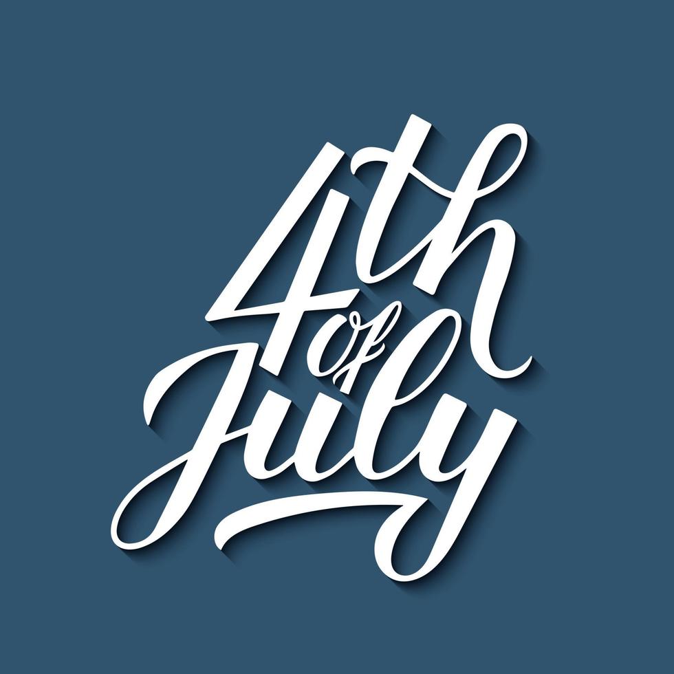 4 juli kalligrafie hand belettering op blauwe achtergrond. usa onafhankelijkheidsdag viering poster vectorillustratie. gemakkelijk te bewerken sjabloon voor logo-ontwerp, wenskaart, banner, flyer, enz. vector