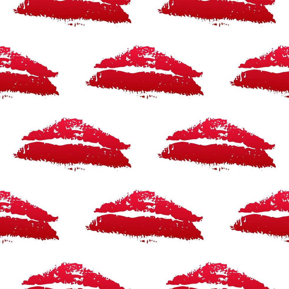 naadloze patroon rode lippenstift kus op witte achtergrond. grunge lippen wordt afgedrukt vectorillustratie. perfect voor valentijnskaarten, kleding, textielontwerp, inpakpapier, cosmeticapakket, enz. vector