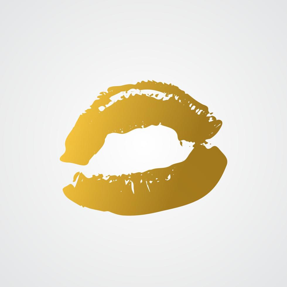 gouden lippenstift kus op witte achtergrond. afdruk van de lippen. kus mark vectorillustratie. Valentijnsdag thema afdrukken. gemakkelijk te bewerken sjabloon voor wenskaart, poster, banner, flyer, label, enz. vector