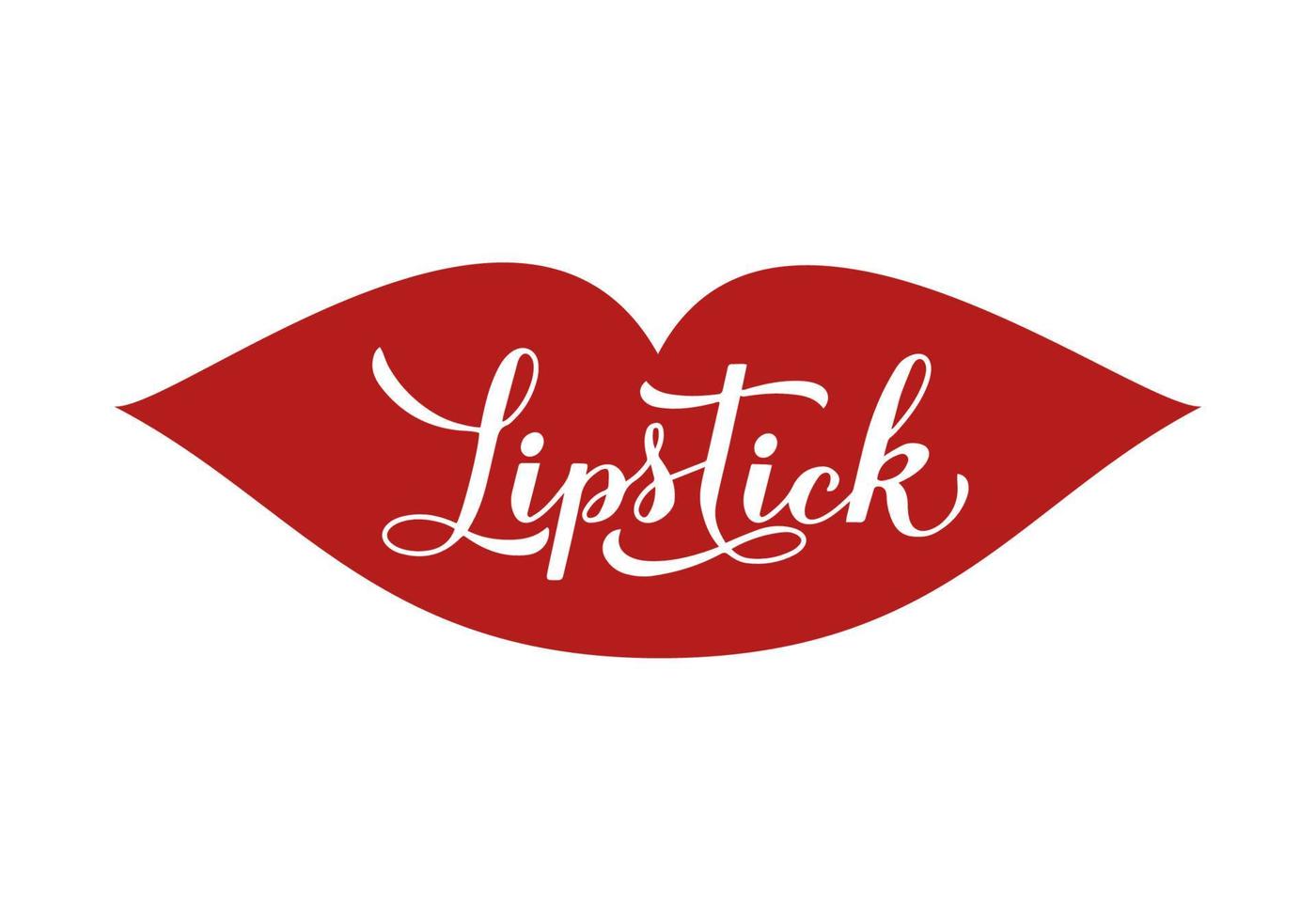 lippenstift dag kalligrafie hand belettering op rode lippen. vectorsjabloon voor typografieposter, logo-ontwerp, sticker, banner, enz. Perfect voor labels van cosmetisch product, schoonheidssalon en visagist vector