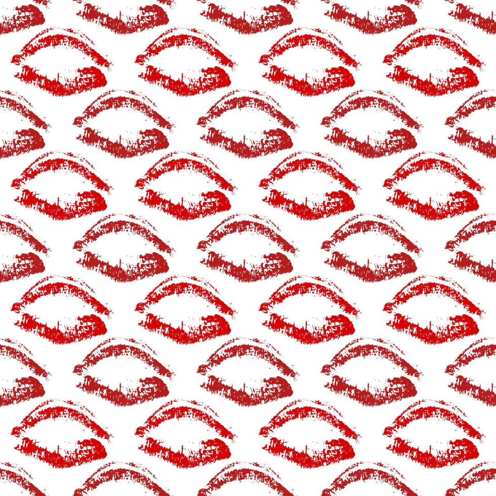 naadloze patroon rode lippenstift kus op witte achtergrond. lippen wordt afgedrukt vectorillustratie. perfect voor Valentijnsdag ansichtkaart, wenskaart, textielontwerp, inpakpapier, cosmeticapakket, enz. vector