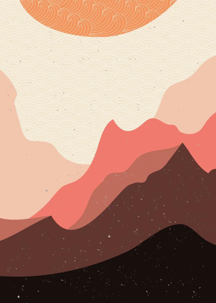 abstract hedendaags. berglandschap poster. geometrische landschapsachtergrond in Aziatische Japanse stijl. vector illustratie