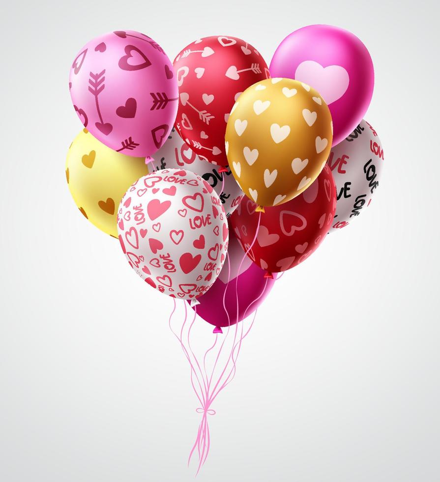 Valentijnsdag ballonnen vector ontwerp. hart vorm kleurrijke bos ballonnen voor Valentijnsdag en verjaardagsvieringen op witte achtergrond. vectorillustratie.