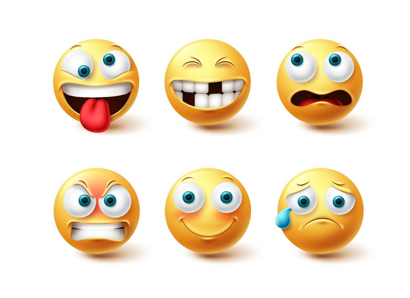 emoji grappige emoji vector set. emoticon gele icoon collectie geïsoleerd op een witte achtergrond voor grafische elementen ontwerp. vector illustratie