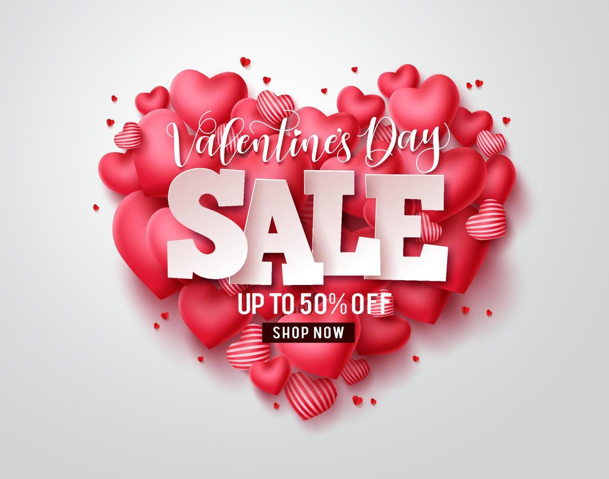 Valentijnsdag verkoop vector harten. Valentijnsdag verkoop tekst met hart vorm elementen op rode achtergrond. vectorillustratie.