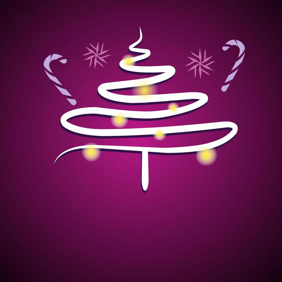 Kerst sprankelende heldere boom, hand tekenen vectorillustratie. sneeuwvlok, zuurstok, paarse kleurencomposities. vector