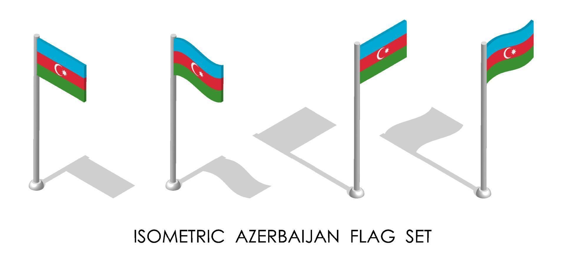 isometrische vlag van azerbeidzjan in statische positie en in beweging op vlaggenmast. 3D-vector vector