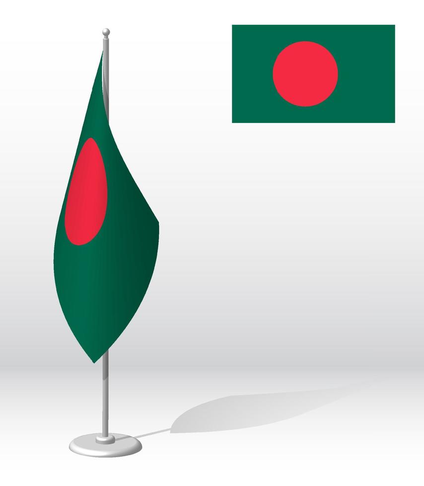 vlag van bangladesh op vlaggenmast voor registratie van plechtige gebeurtenis, ontmoeting met buitenlandse gasten. nationale onafhankelijkheidsdag van bangladesh. realistische 3D-vector op wit vector