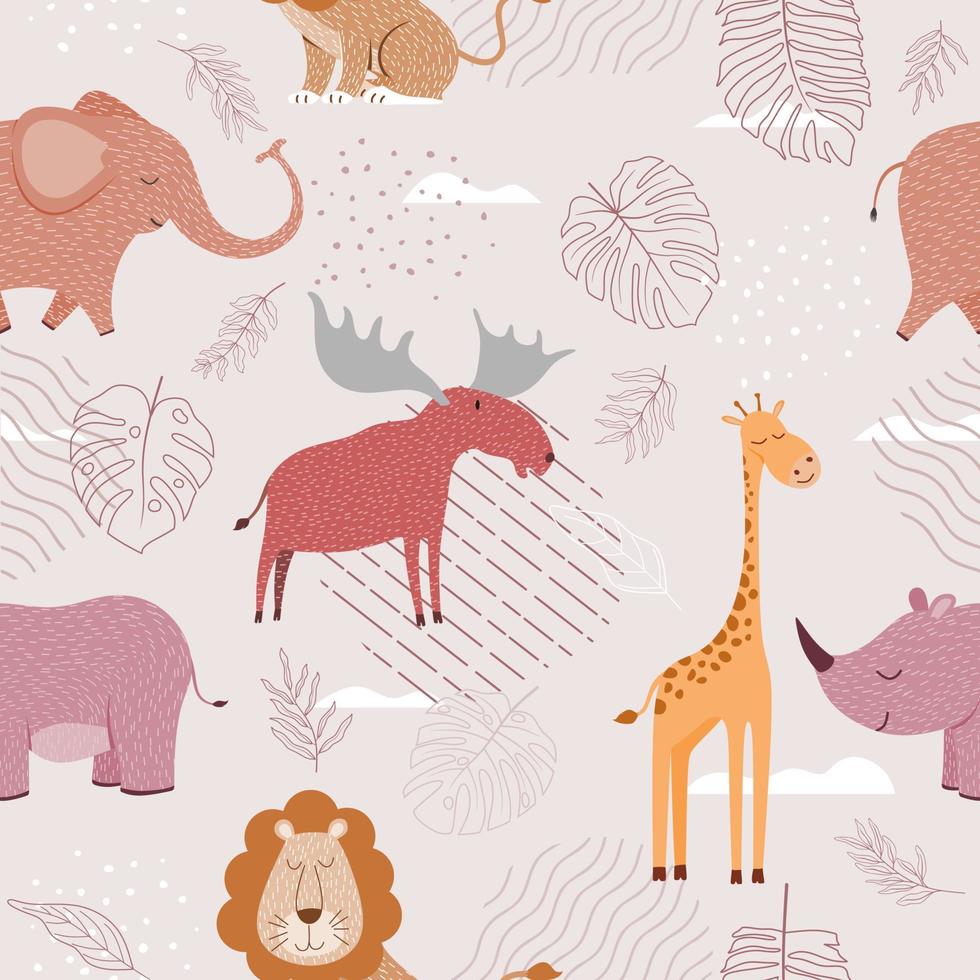 naadloos kinderachtig patroon met grappige dierengezichten. creatieve scandinavische kindertextuur voor stof, verpakking, textiel, behang, kleding. vector illustratie