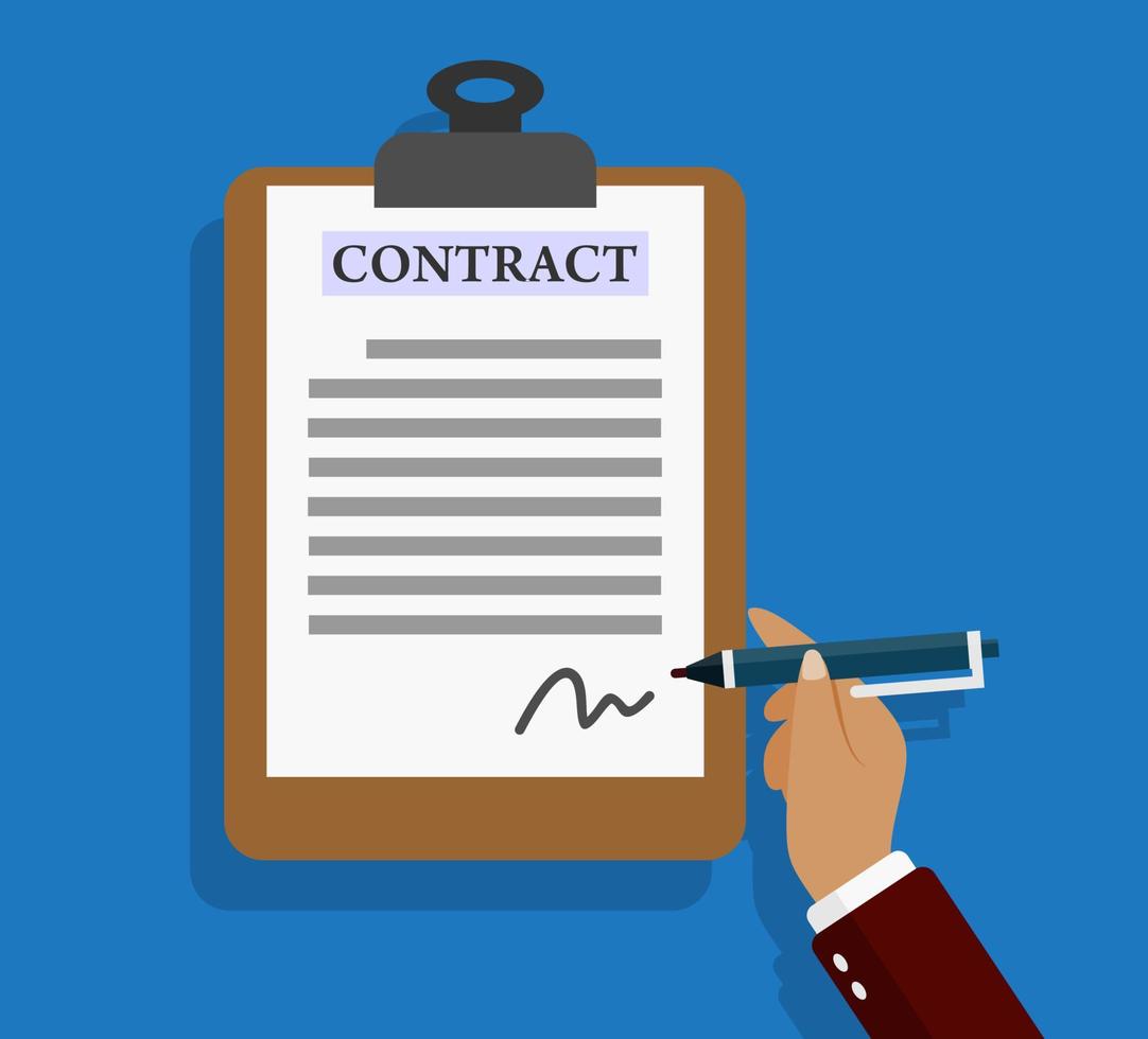 contract pictogram overeenkomst pen op bureau platte zaken. vector