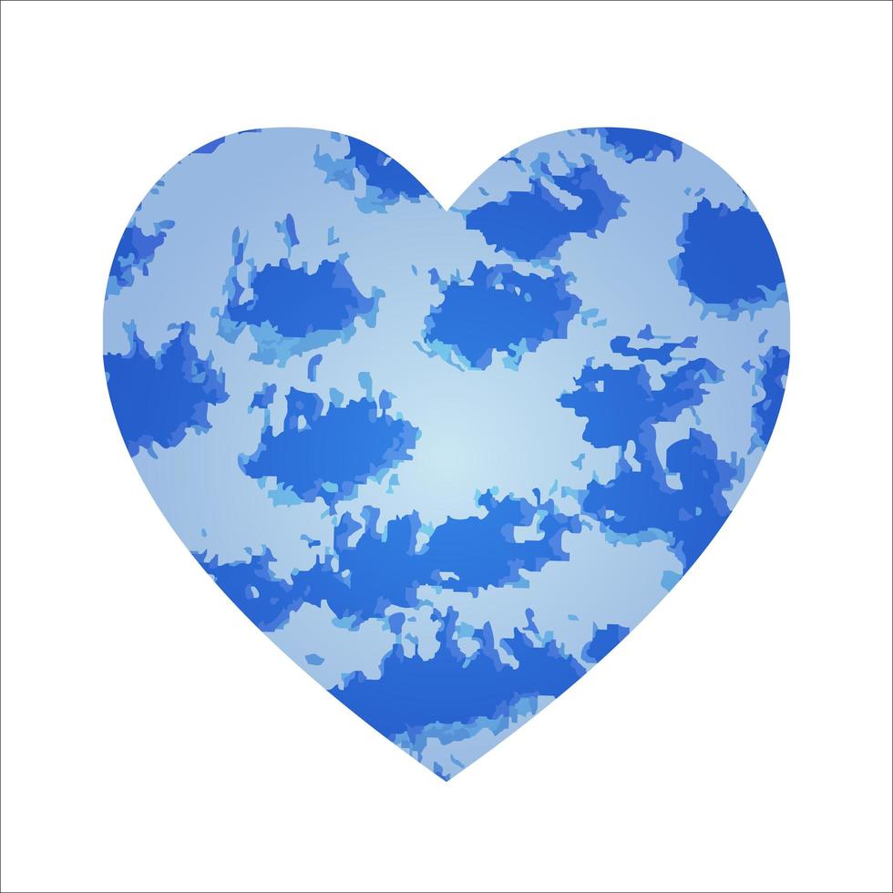 decoratieve hartvorm in blauwtinten. abstracte penseelvlekken met de hand getekend. voor stickers, patronen of elk winterontwerp. vector illustratie