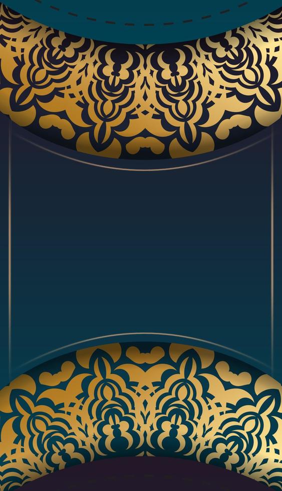 blauwe gradiëntbanner met gouden mandalapatroon en plaats onder uw logo of tekst vector