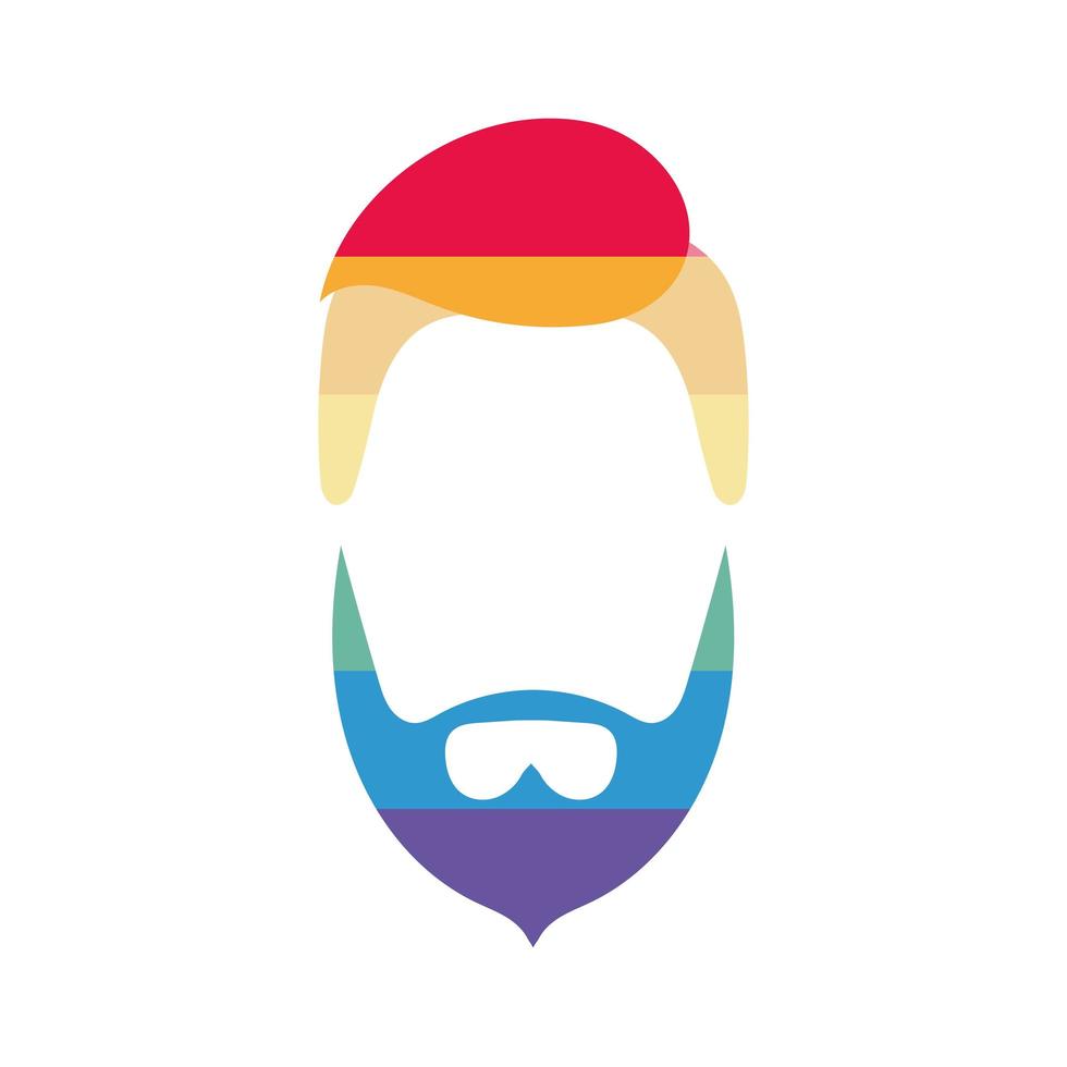 mannelijke gezichtscontour met lgbt-kleuren. logo man met een baard voor lgbt-thema's. vector. vector