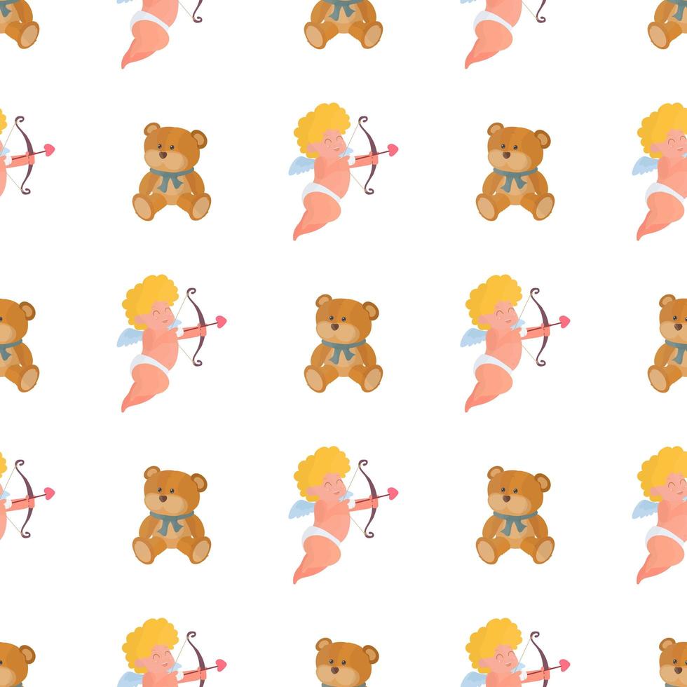 naadloos patroon met cupido en teddybeer. feestelijk patroon. geschikt voor ansichtkaarten, achtergronden, boeken en posters. vectorillustratie. vector