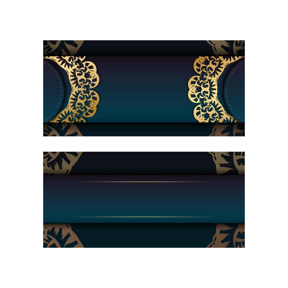 sjabloon wenskaart met een verloop van blauwe kleur met een luxe gouden ornament voor uw felicitaties. vector