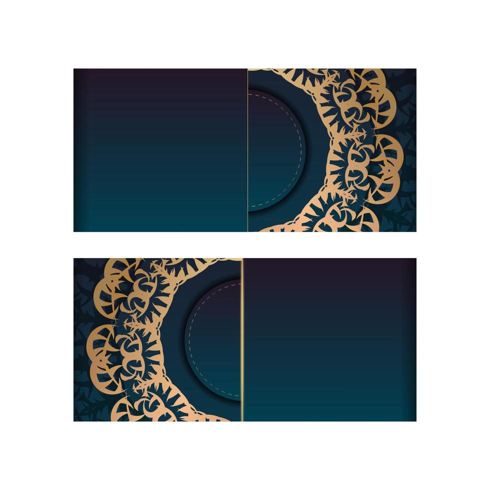 wenskaartsjabloon met blauwe kleurovergang met vintage gouden patroon voor uw ontwerp. vector