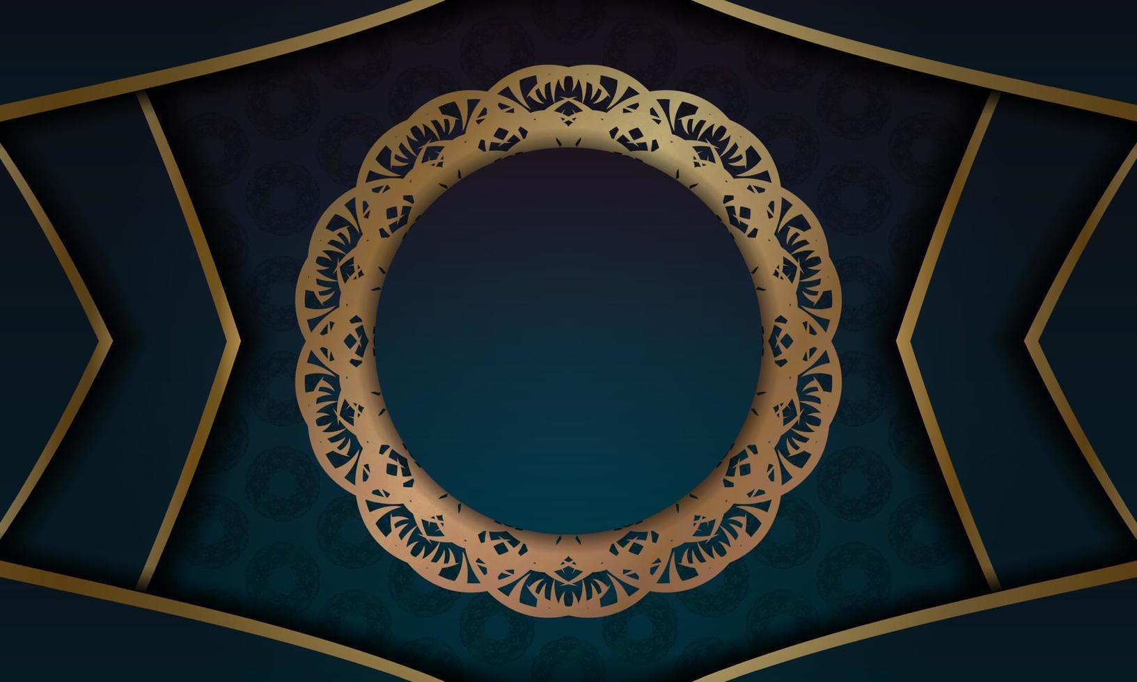 blauwe gradiëntbanner met gouden mandala-ornament en plaats onder uw logo vector