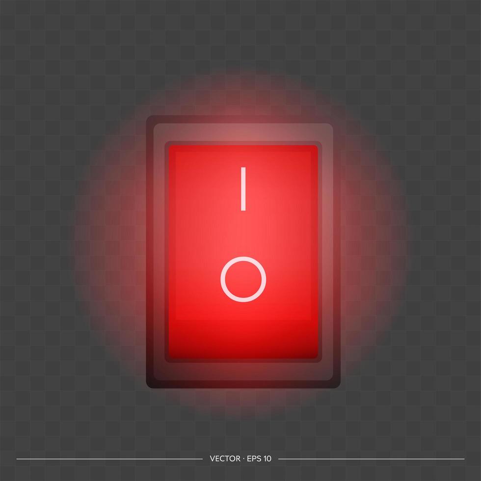 rode aan en uit knop. de rode aan/uit-knop licht op. geïsoleerd. vector. vector
