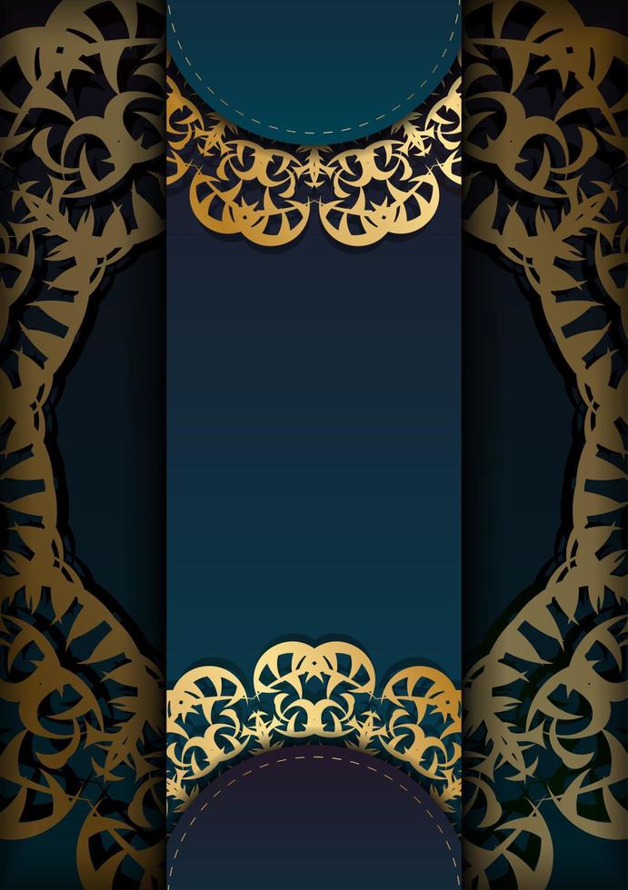 wenskaartsjabloon met blauwe kleurverloop met luxe gouden patroon voorbereid om af te drukken. vector