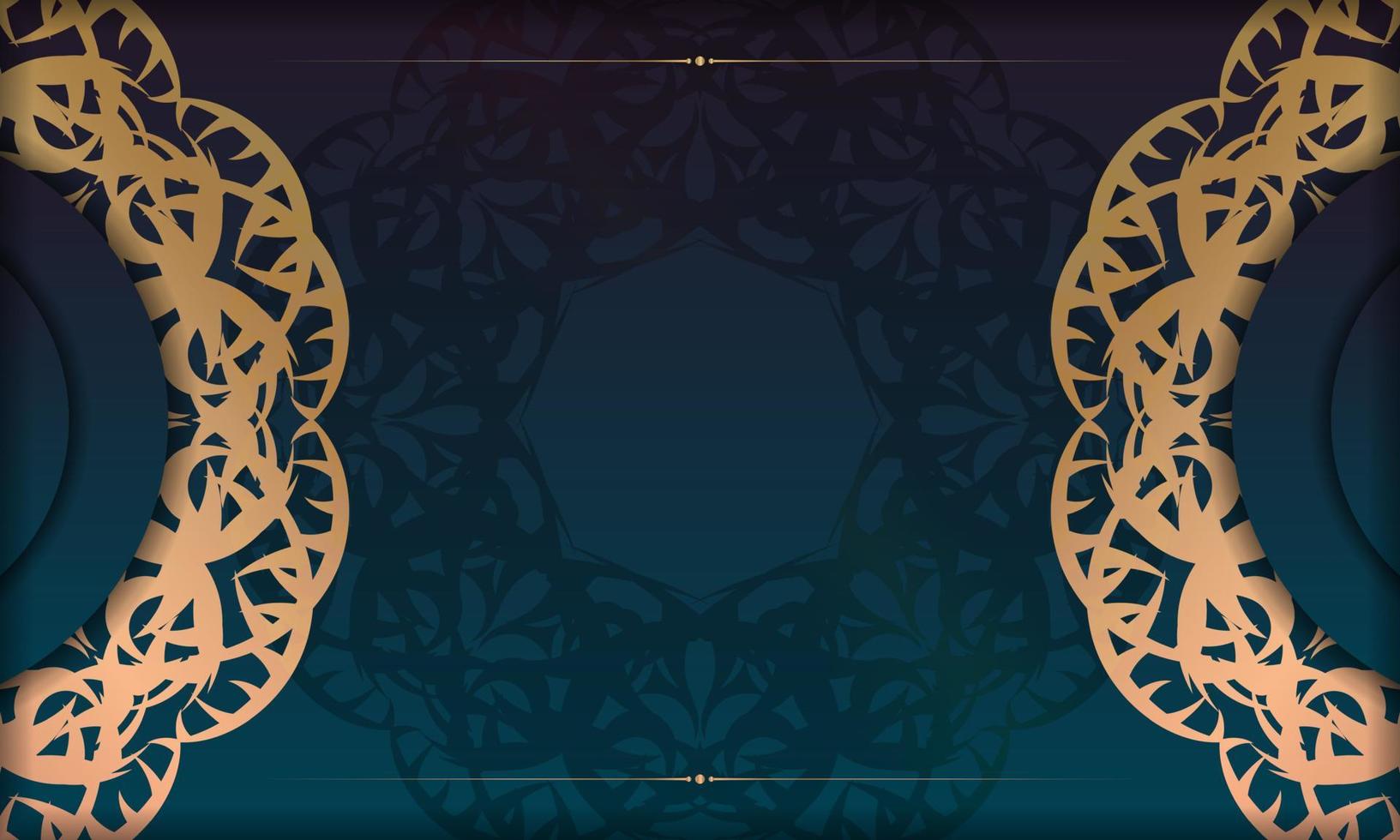 blauwe gradiëntbanner met mandala gouden patroon voor ontwerp onder de tekst vector