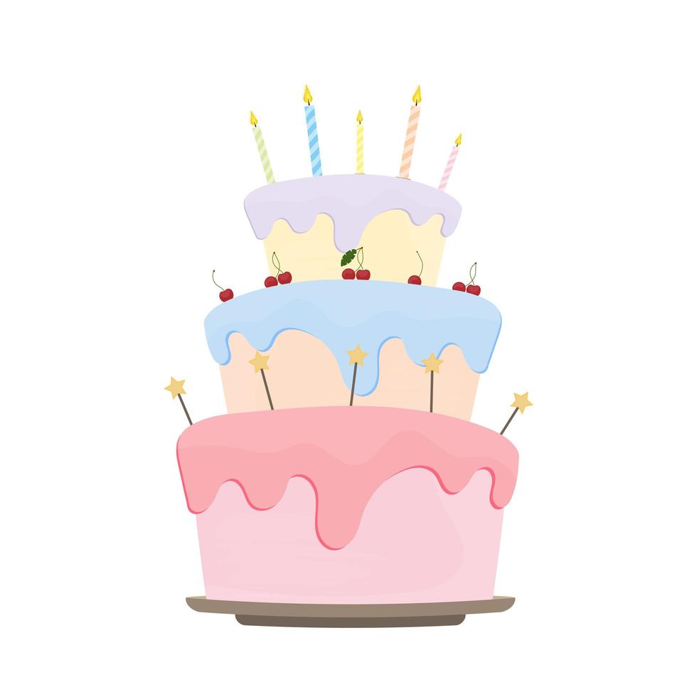 vakantiecake in een vlakke stijl. de taart is geïsoleerd op een witte achtergrond. goed voor het ontwerpen van verjaardagskaarten. vector. vector
