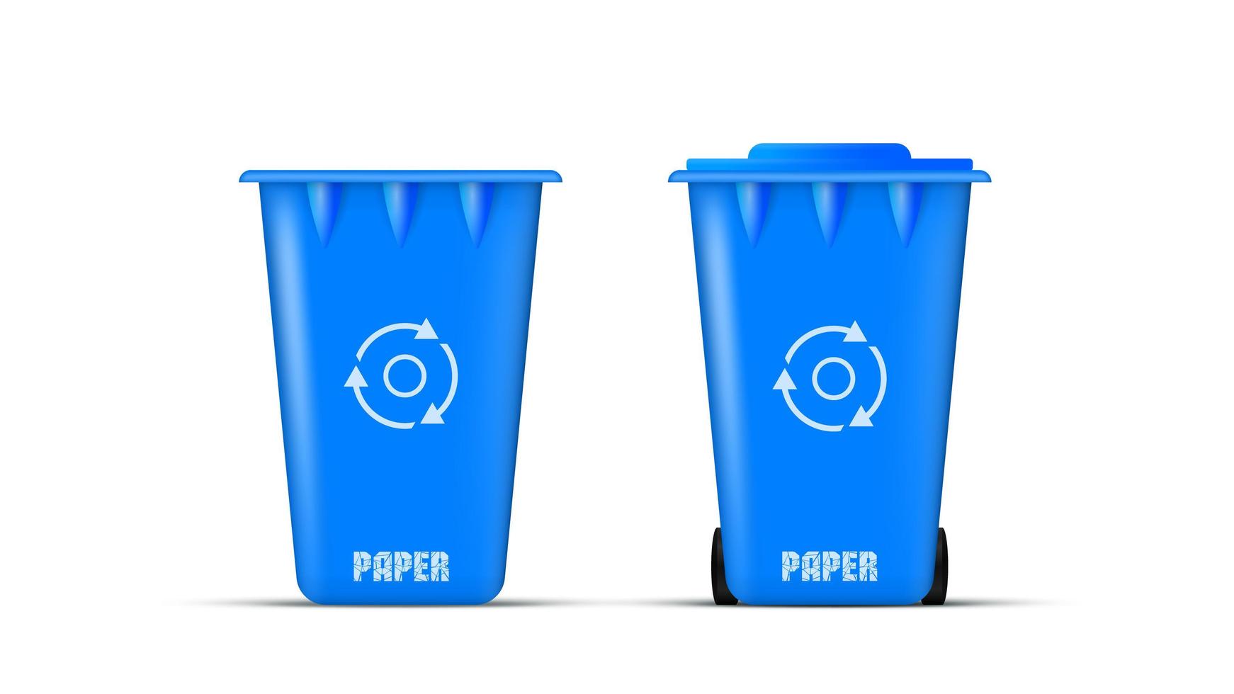 afvalbak met deksel en wieltjes. realistische blauwe papieren prullenbak. eco-concept. vector. vector