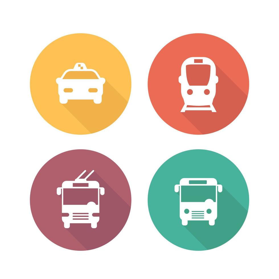 stadsvervoer pictogrammen, openbaar vervoer pictogrammen, openbaar vervoer ronde platte pictogrammen, metro, taxi, bus, trolleybus symbolen, vector