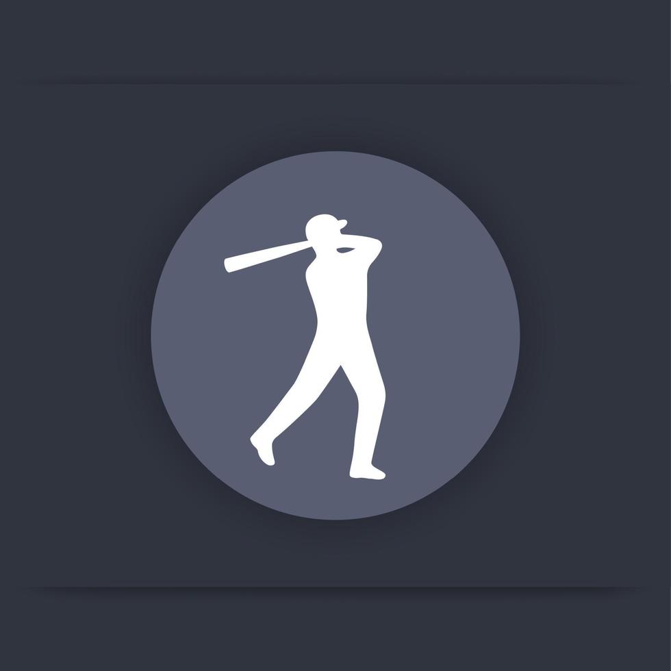 honkbalpictogram, honkbalspeler bij vleermuis plat pictogram, vectorillustratie vector