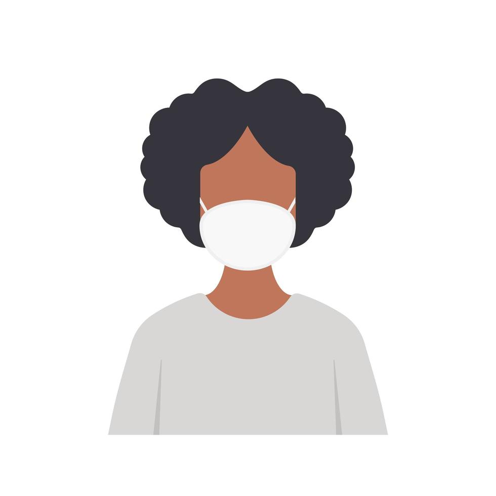 Afro-Amerikaanse vrouw die beschermende medische maskers draagt. bescherming tegen virussen, stedelijke luchtvervuiling, bacteriën, smog, uitstoot van vervuilende gassen. vector. vector