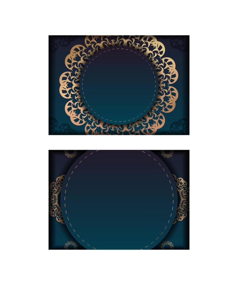 sjabloon wenskaart met een verloop van blauwe kleur met een vintage gouden ornament voor uw felicitaties. vector