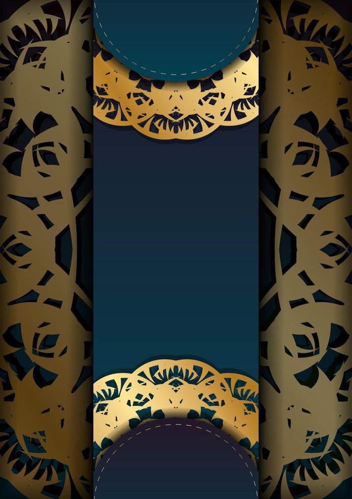 sjabloon folder met blauwe kleurovergang met vintage gouden ornamenten voor uw ontwerp. vector