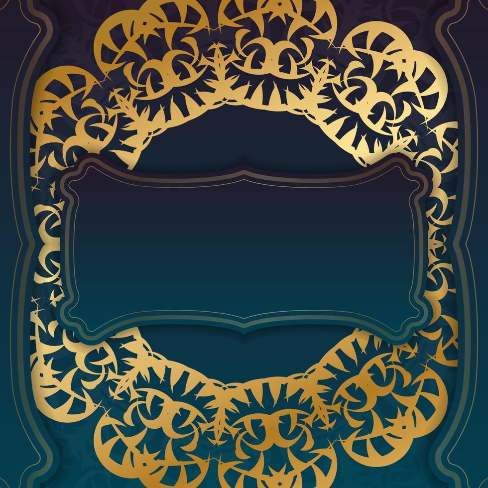 blauwe gradiëntbanner met vintage gouden patroon en ruimte voor logo of tekst vector